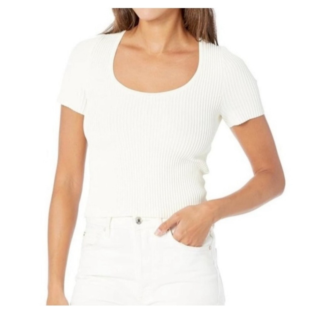 Madewell Ottoman Ribbed Crop Tee Top Ivory 1%‎ elastane U-Neck Short Sleeve SZ S